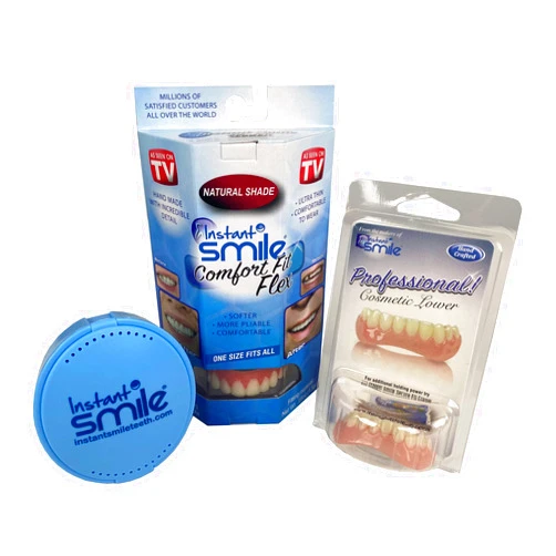 Instant Smile Comfort Fit Flex Teeth - Natural Shade Upper and Lower Kit with Vented Cleaning Case