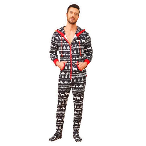 Veseacky Matching Family Chrismas Pajama Set Zipper Front Hooded Footed One-Piece Pjs Loungewear Sleepwear S-XXL
