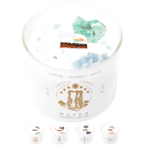 THE MINDFUL COLLECTIVE Pisces, Cancer, Scorpio Gifts for Women - 12oz Wood Wick Candles That Crackle with Crystals and Healing Stones. Healing Crystal Candles for Women Home Scented. Soy Wax, for Zodiac Birthdate