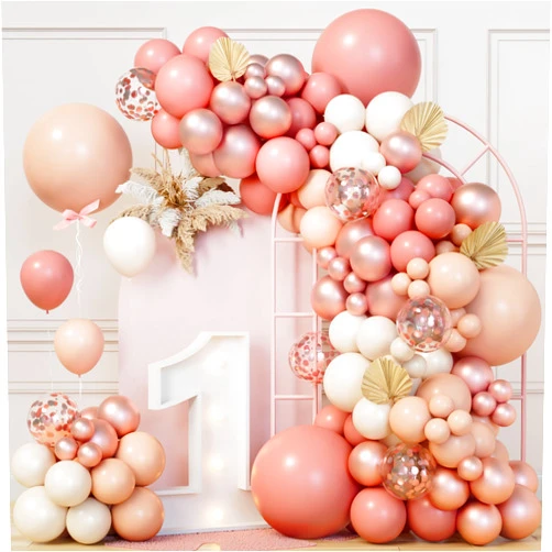 Bonropin 151Pcs Blush Pink Balloons Garland Arch Kit, Retro Dusty Pink Nude Rose Gold Ivory White Confetti Latex Balloons for Girls Baby Shower Garden Tea Party Bachelorette Birthday Wedding Decorations