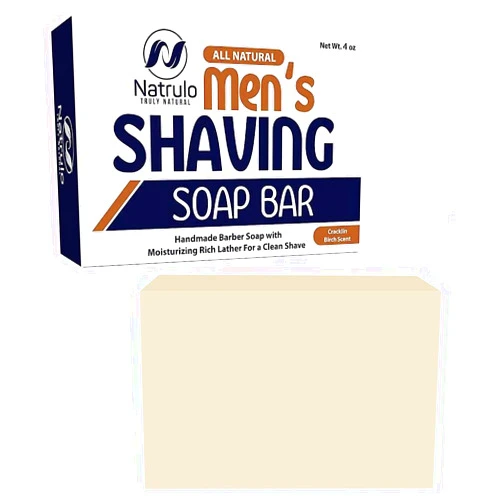 Natrulo Men's All Natural Shaving Soap Bar - Moisturizing Rich Lather Handmade Barber Soap with Detoxifying Bentonite Clay, Soothing Shea Butter, Exfoliating Colloidal Oats - For Clean Shave, Reduces Redness