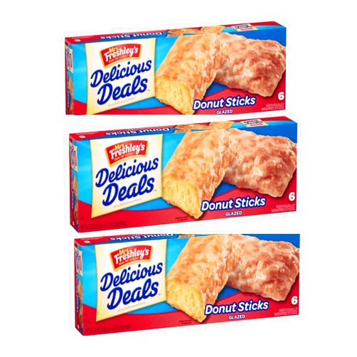 VentasBox Mrs. Freshley's Glazed Donut Sticks, 10.5 OZ box of 6 sticks (Pack of 3) 18 sticks total