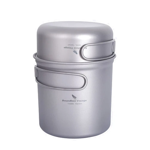 Boundless Voyage Titanium Pan Pot Set with Folding Handle Ultralight for Outdoor Camping Picnic Cooking Tableware Dishes