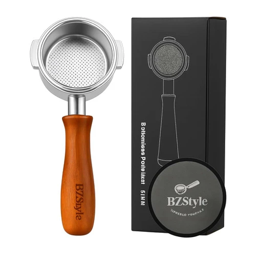 BZStyle Premium 54mm Bottomless Portafilter Compatible with Breville Barista Series – Triple Filter Basket – Natural Wooden Handle – Espresso Extraction Enhancer for Professional Crema & Flow