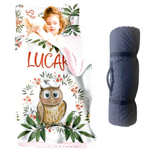 YISMEET Personalized Toddler Nap Mat with Name – Roll-Up Sleeping Mat for Preschool Daycare, Removable Pillow Soft Minky Blanket, Custom Kids Nap Mat for Boys Girls, Ideal for Travel or Camping