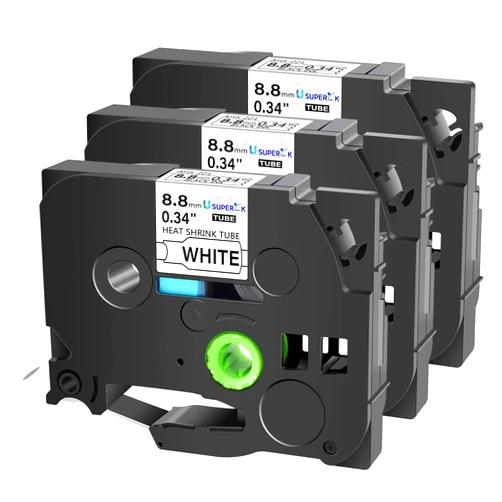 USUPERINK 3 Pack Compatible for Brother P-Touch HSe-221 HSe221 HS-221 HS221 Black on White 8.8mm 0.34'' Heat Shrink Tubing Label Tape for Wire Cable use in PT-P710BT P700 P750W P900 Label Printer