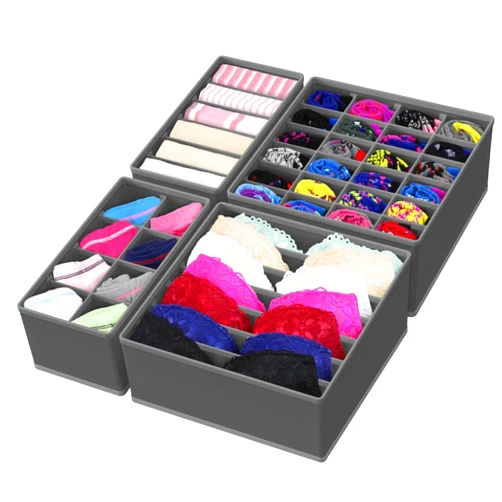 Simple Houseware 4-Pack Drawer Organizer Set - Closet Dividers for Underwear, Socks, Bras, Scarves, Ties - Foldable Non-Woven Storage Boxes, Dark Gray