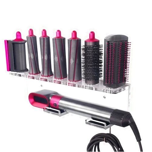 Affogato Acrylic Transparent Clear Wall Mount Organizer Rack for Dyson Airwrap Styler, Wand, Barrels, Brushes, and Accessories