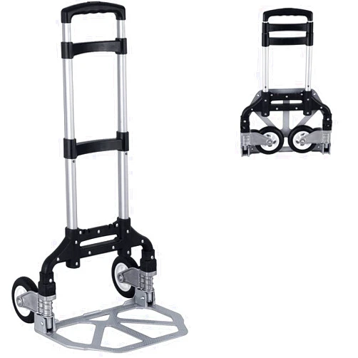 GELLYCHE Folding Hand Truck Dolly Aluminum Folding Hand Cart Luggage Trolley Cart Max 175lbs Capacity Dolly Cart, with Telescoping Handle and Rubber Wheels, Double Bearings