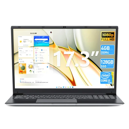 Naclud Laptop, 17.3 Inch Laptops Computer, 4GB DDR3 128GB SSD Notebook with Celeron i3-5005U CPU(up to 2.0 GHz), Expandable 1TB, 8000mAh, Webcam, Mini HDMI, USB3.2 * 2, Type-C(Slim)