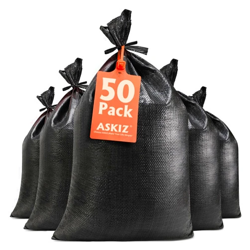 ASKIZ Heavy Duty Sand Bags Empty Woven Sand Bags with Tie Strings with 1600 Hours of UV Protection Polypropylene Sand-Bags - 16