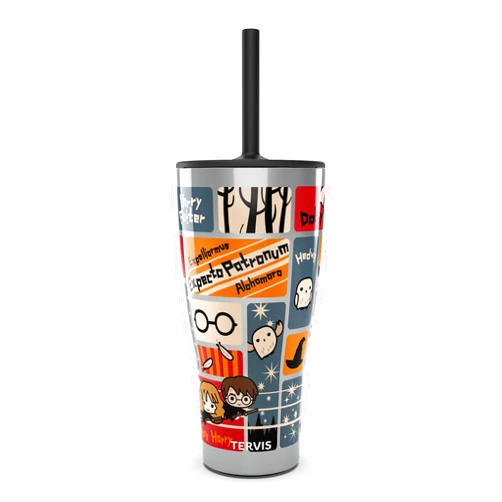 Tervis Traveler Harry Potter - Charms Tiles Triple Walled Insulated Tumbler Travel Cup Keeps Drinks Cold & Hot, 30oz with Straw Lid, Stainless Steel