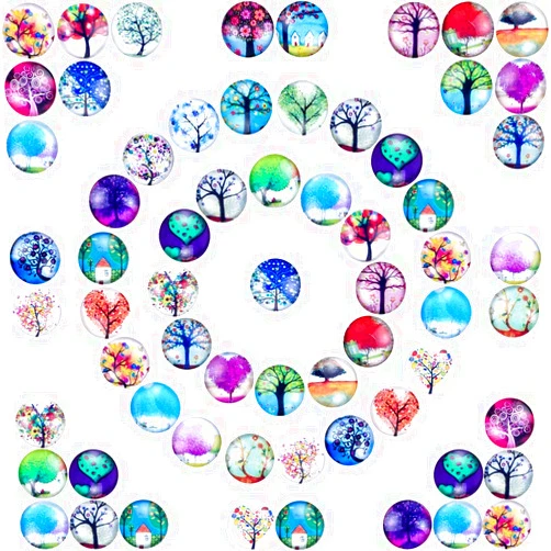 Aipridy 200 Pieces 12mm Mosaic Printed Glass Dome Cabochons Mixed Color Flower Pattern Half Round Crafts Mosaic Tiles for Photo Pendant Jewelry Making (12mm, Tree of life)