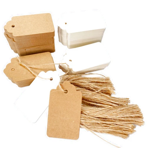 LICIHI 200pcs Paper Tags, White & Brown Gift Tags with Jute Twine for Arts and Crafts Gifts, Thanksgiving Christmas ect