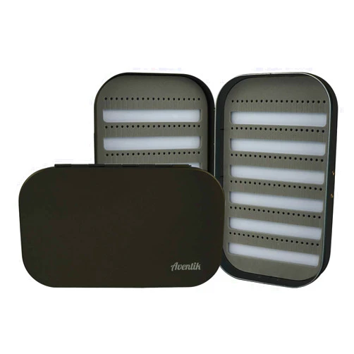 AVENTIK EUPHENG Aventik Aluminum Fly Fishing Box Slit Foam with Compartments/Easy Grip Flies Jigs Lures Box6.1x3.7x1.1inch (15.5x9.5x2.7cm) (Black-2PF)