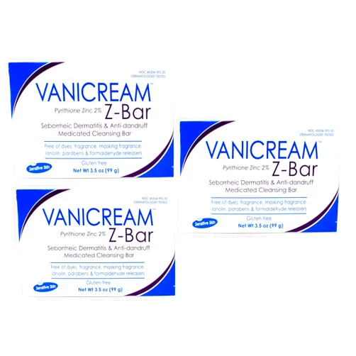 Vanicream Z-Bar Medicated Cleansing Bar, Pyrithione Zinc 2% for Seborrheic Dermatitis & Dandruff, Soap-Free, Gluten-Free, 3.5 oz (Pack of 3)