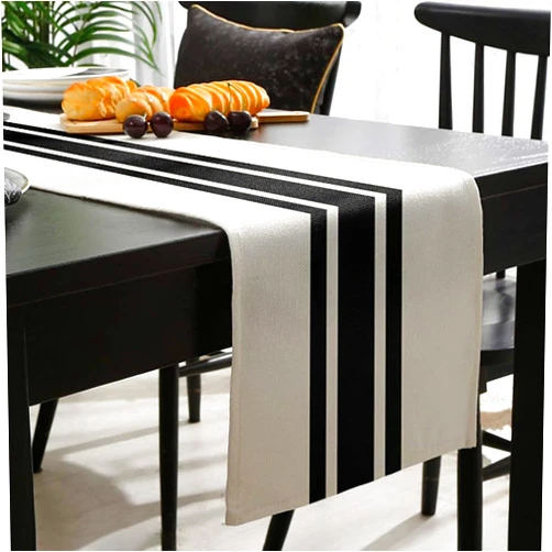 Gxfctys Table Runner, Modern Farmhouse Table Runner, Black and Beige Stripe Table Runner for Bohemian Rustic Home Dining Table (12x60)