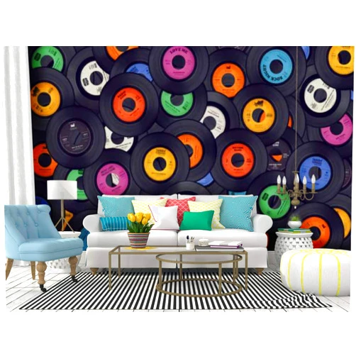 RECETHROWS Wall Mural Retro Music Background Peel and Stick Wallpaper Self Adhesive Wallpaper Large Wall Sticker Removable Vinyl Film Roll Shelf Paper Home Decor