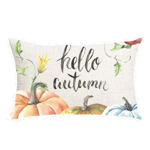 WENIANRU Ink Painting Watercolor Orange Pumpkins Hello Autumn Fall Y'all Home Sofa Chair Bed Decoration Lumbar Pillowcase Cotton Linen Decorative Throw Pillow Cover Case Rectangular 12 x 20 Inches