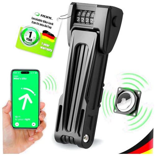 RBRL Bike Lock 2.95ft, 4 Digit Combination Bicycle Chain Lock with Holder for Apple AirTag, Heavy Duty Anti Theft Smart Folding Bike Lock, Lightweight Chain Lock for Bike, Scooter, Ebike