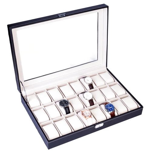 Wegi King Portable Watch Box,24 Slot Leather Jewelry Tray Travel Watch Case Jewelry Storage Organizer Display Case for Men Women