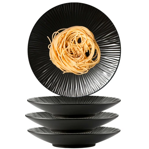 CLAY TONIC Claytonic Set of 4-Japanese Style Porcelain Round Dinner Plates, Versatile Circular Serving Plates for Pasta, Salad, Steak Dinner (Black, 10.3 Inches)