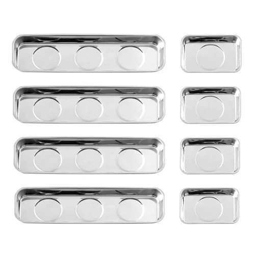 Rechabite 8 Pieces Magnetic Trays Set Stainless Steel Magnet Tool Tray Parts Holder for Screws, Sockets, Bolts, Pins, Mechanic's and Automotive
