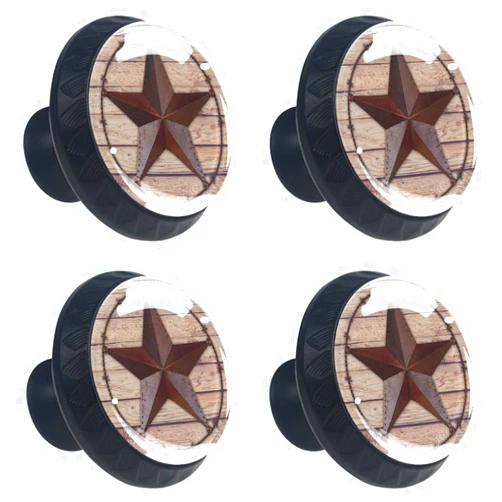 CAPVKING 4 Pcs Western Metal Texas Brown Star Glass Drawer Knobs Black Dresser Knobs Drawer Pulls Door Knobs Dresser Drawer Handles for Kitchen Wardrobe Cupboard Hardware Furniture