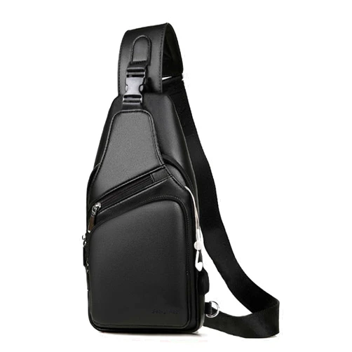 Seoky Rop Men Leather Sling Bag Purse Waterproof Crossbody Chest Bag Sling Backpack with USB Charging Port One Shoulder Bag Black