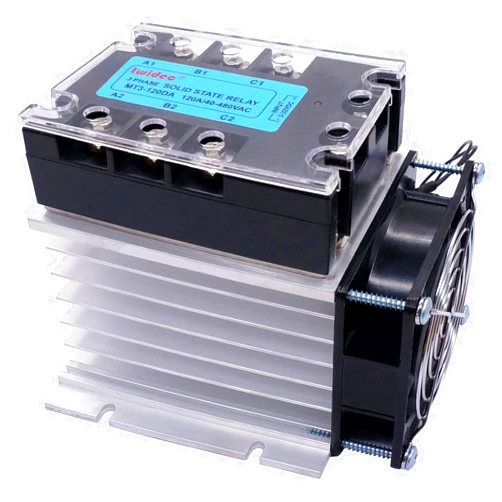 Twidec/3 Phase Solid State Relay 120DA SSR Relay DC to AC 40A 3-32VDC to 40-480V AC Relay + Aluminum Heat Sink + Electric Fan MT3-120DA-SF