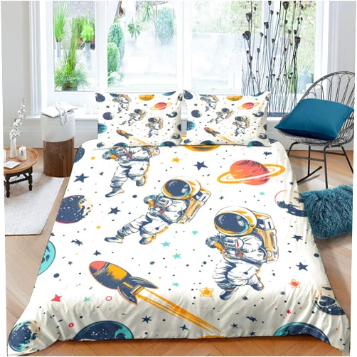ZHENGYII Astronaut Life 3D PrintedFree Space Quilt Cover Duvet Cover Comforter Covers Bedding Set 3 Pieces with Pillowcases for Childrens and Adults Microfiber with Zipper Closure Full（203x228cm）