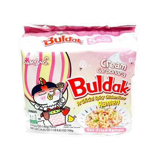 Samyang Buldak Hot Spicy Chicken Flavor Ramen,Korean Stir-Fried Instant Package Noodle Cream Carbonara,1 Bag with 5 Pack,4.93 OZ