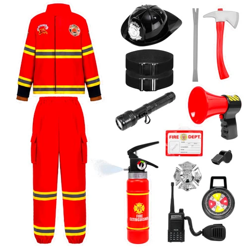 Spooktacular Creations Halloween Firefighter Costume for Kids, Boys Fireman Costume Set, Red Firefighter Roleplay Accessories for Toddler Dress-up and Career Cosplay Party (3T (3-4 YRS))