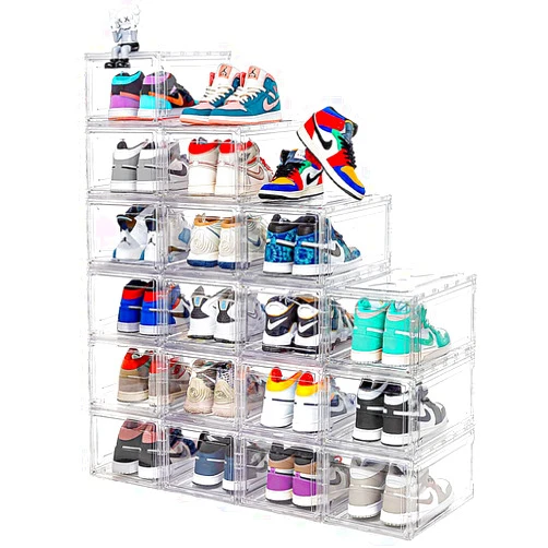 MMBABY 24 Pack Shoe Storage Boxes, Clear Plastic Stackable Shoe Organizer Bins