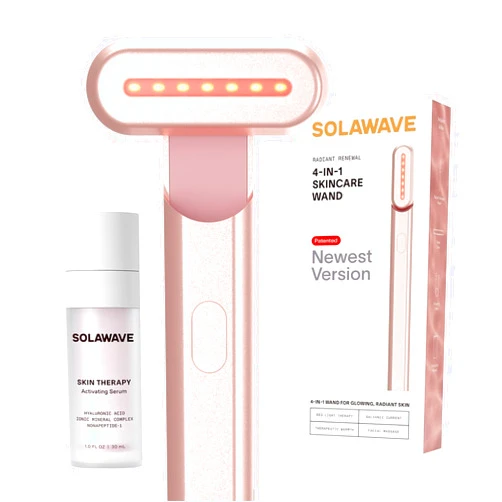 Solawave 4-in-1 Radiant Renewal Facial Wand & Skin Therapy Serum Bundle | Red Light Therapy for Face and Neck | Galvanic Skincare Wand & Massager | Anti-Aging Wrinkle Reduction | Solawave Original