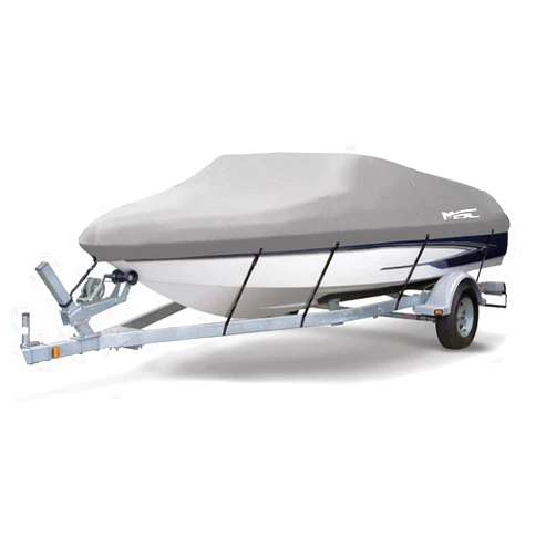 MSC Heavy Duty 600D Marine Grade Polyester Canvas Trailerable Waterproof Boat Cover,Fits V-Hull,Tri-Hull, Runabout Boat Cover (Gray-300D, Model C - Length:16'-18.5' Beam Width: up to 94
