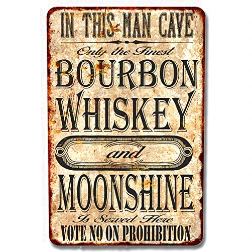 LYYUCKE 8x12 IN Man Cave Bourbon Whiskey & Moonshine Restaurant Sign Rustic Wall Décor Signs Vintage Art Beer Man Cave Decorations Liquor Pub Grill Prohibition GiftHigh Gloss Metal