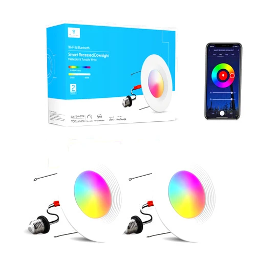 TRAMSMART 6 Inch Smart LED Recessed Lights 2 Pack， 13W 1100LM Retrofit LED Recessed Lighting RGBCW Color Changing Dimmable Can Lights, Downlight Work with Alexa/Google Assistant