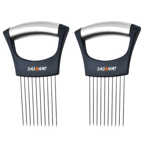 SNSZNMY Onion Holder for Slicing, Upgrade Stainless Steel Onion Slicer Holder Lemon Slicer Vegetable Cutter, Assistant Tool for Slicing Fruit, Potato, Tomato and Meat (2 Pack)