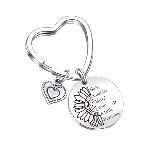 JIUSHUN Sunflower Lover Keychain (316L Stainless Steel, Lightweight, Round), Inspirational Gift for Friends, Family, Lovers