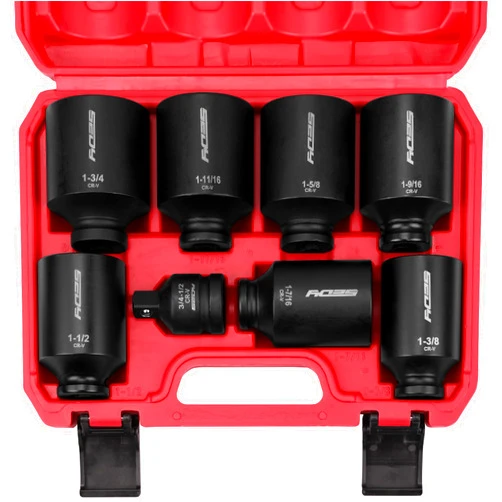 SEDY SAE Deep Impact Socket Set 8-Piece 1/2-inch Drive Wheel Axle Nut Wrench Large Sockets Standard Adapter 1-11/16 1-9/16 1-3/8 1-7/16 1-1/2 1-5/8 1-3/4 Imperial Spindle Joint Torque Bearing Locknut Truck