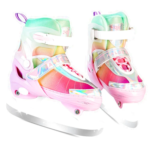 HALOSK Girls Ice Skates for Kids Boys, Adjustable Kids Skates for Outdoor Indoor Rink, Rainbow Soft and Comfortable Lining Ice Skating Shoes Ages 3-12 Youth