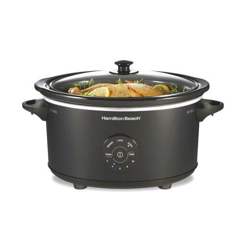 Hamilton Beach 6 Quart Set & Forget Programmable Slow Cooker, 15 Cooking Options With 5 Time and 3 Heat Options, Large Dishwasher Safe Stoneware Crock and Glass, Black (33762)