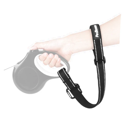 PetBonus Dog Leash Wrist Strap, Safety Strap for Retractable Leash, Lockable Reflective Short Dog Lead with Adjustable Soft Padded Handle for Walking, Extra Layer Security for Pet Stroller (Black)