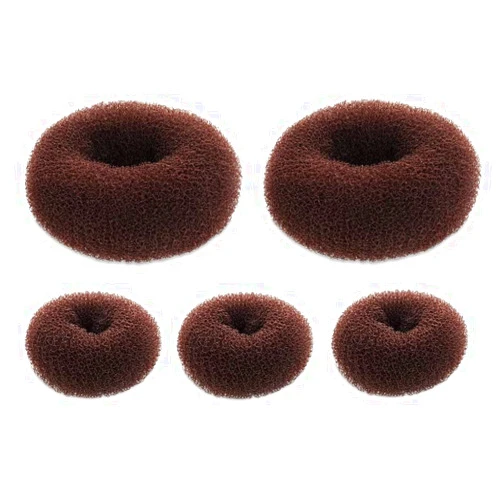SQULIGT 5 PCS Donut Hair Bun Maker, Dark Brown Ring Style Bun Makers Set (2 Large and 3 Small)