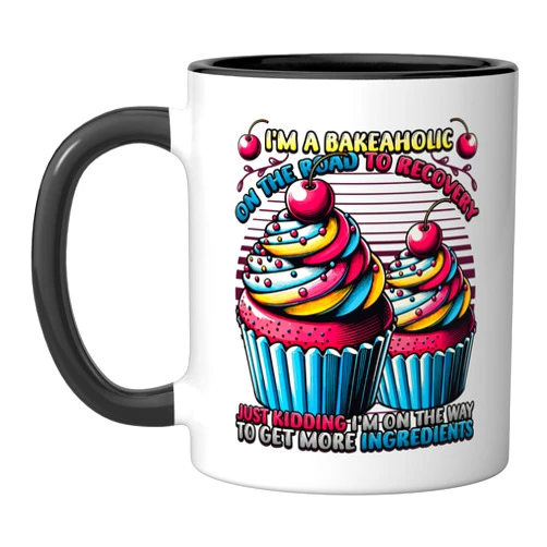 Baking Lover Designs for Bakeaholics Bakeaholic On The Road To Recovery Funny Baking Ceramic Mug, Black/White