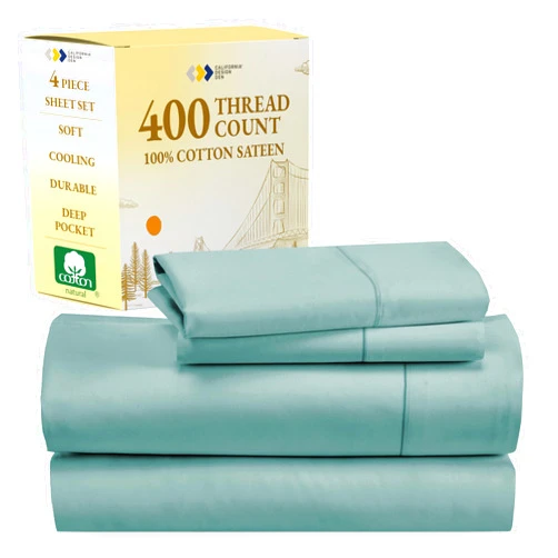 California Design Den 100% Cotton Sheets, Softest Queen Sheet Set, Cooling Sheets for Queen Size Bed with Deep Pockets, 400 Thread Count Sateen, Bedding Sheets & Pillowcases, Queen Sheets (Teal)