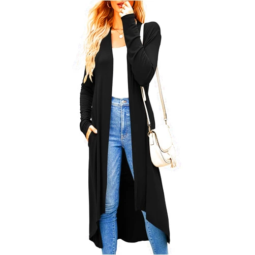 Newchoice Womens Long Cardigan Fall Casual Draped Open Front Lightweight Long Sleeve Cardigan Duster with Pockets