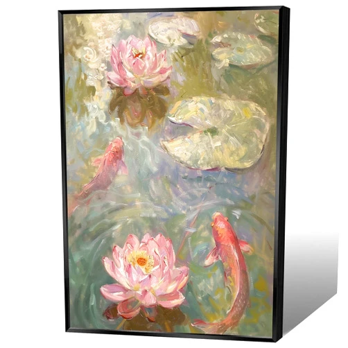 KOEUIRW Vintage Koi Fish Canvas Wall Art Traditional Chinese Pink Lotus Posters Feng Shui Lucky Carp Lotus Flower Leaves Pond Paintings For Living Room Bedroom Dorm Wall Decor 12x16in Unframed