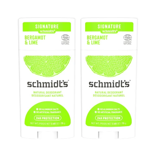 Schmidt's Aluminum Free Natural Deodorant For Women And Men, Bergamot & Lime With 24 Hour Odor Protection, Certified Cruelty Free, Vegan Deodorant, 2.65oz 2 Pack